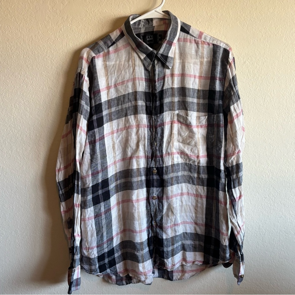 IKE BEHAR New York Men's Button Front Plaid Long Sleeve Shirt Size M Made in USA